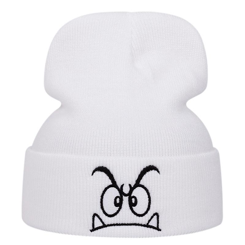 Angry Expression Embroidery Geometric Knitted Hat Winter Warm Men'S And Women'S Outdoor Wool Hat Winter Cold Hat
