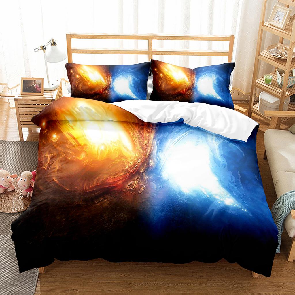 Ice and Fire Pattern Duvet Cover Set Single Double Size Polyester Comforter Cover for Teens Adults Bedding Set with Pillowcase