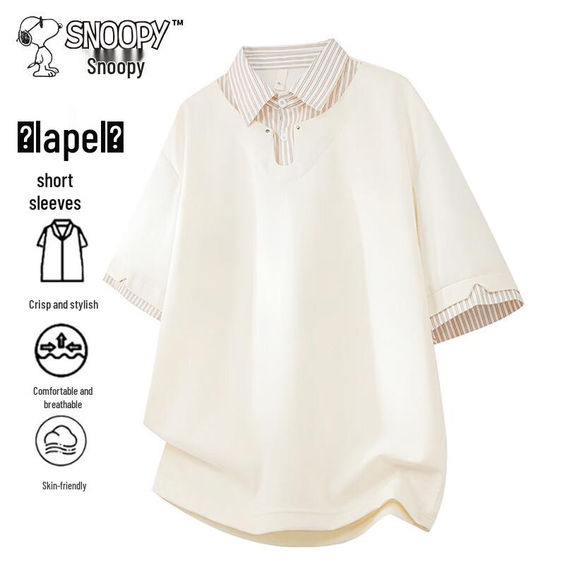 SNOOPY Men s Faux 2-Piece Polo T-Shirt L