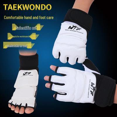 Taekwondo Halbfinger-Schutzhandschuhe & Fußschützer Set für Erwachsene & Kinder zum Training & Wettkampf