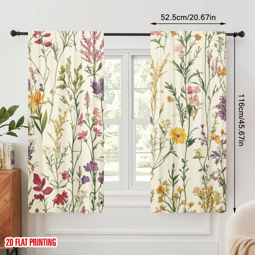 2pcs,2D plane printing Popular Curtain Panels Floral Symphony(3) Polyester (without rod) Versatile All Perfect for Kitchen