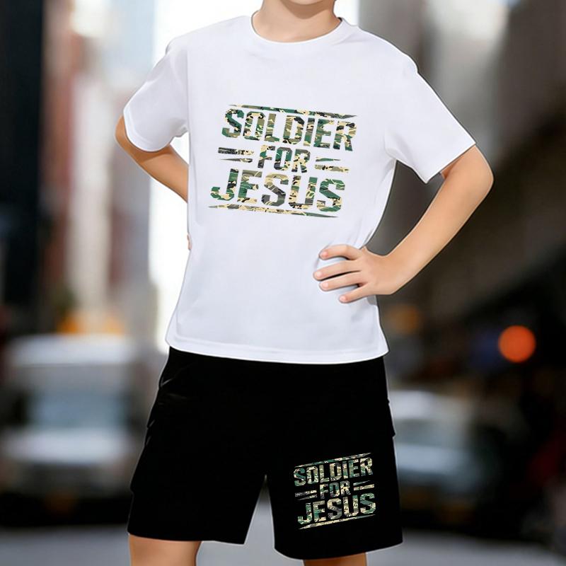 

Boys 2 Piece Soldier for Jesus Printed Outfit, Short Sleeve T-Shirt and Shorts Set for Kids Age 5-14,Black and White Sporty Casual Summer Clothes 13-14 Years білий