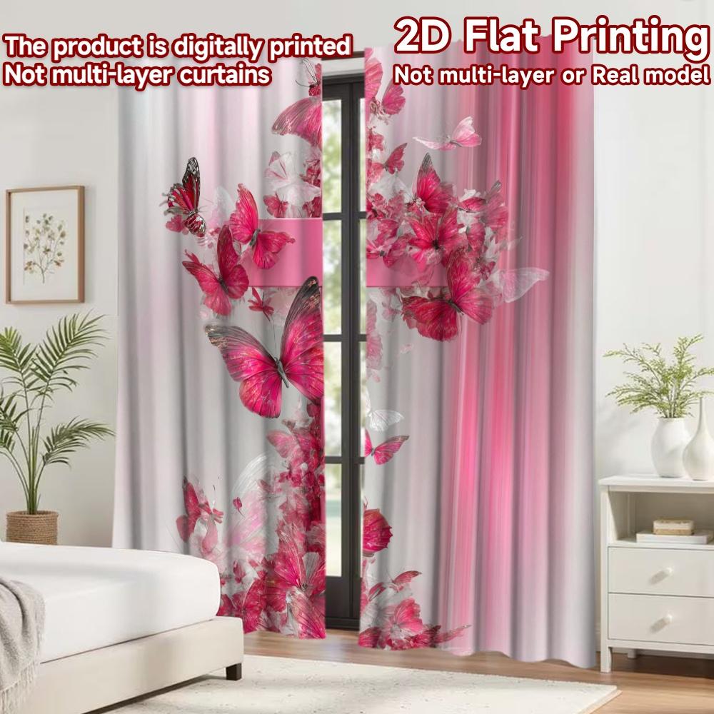 2D Flat Printing 2pcs Curtain Party Curtain Easter Pink Cross Butterflies Digital Printed Polyester Drapes Party Decorations for