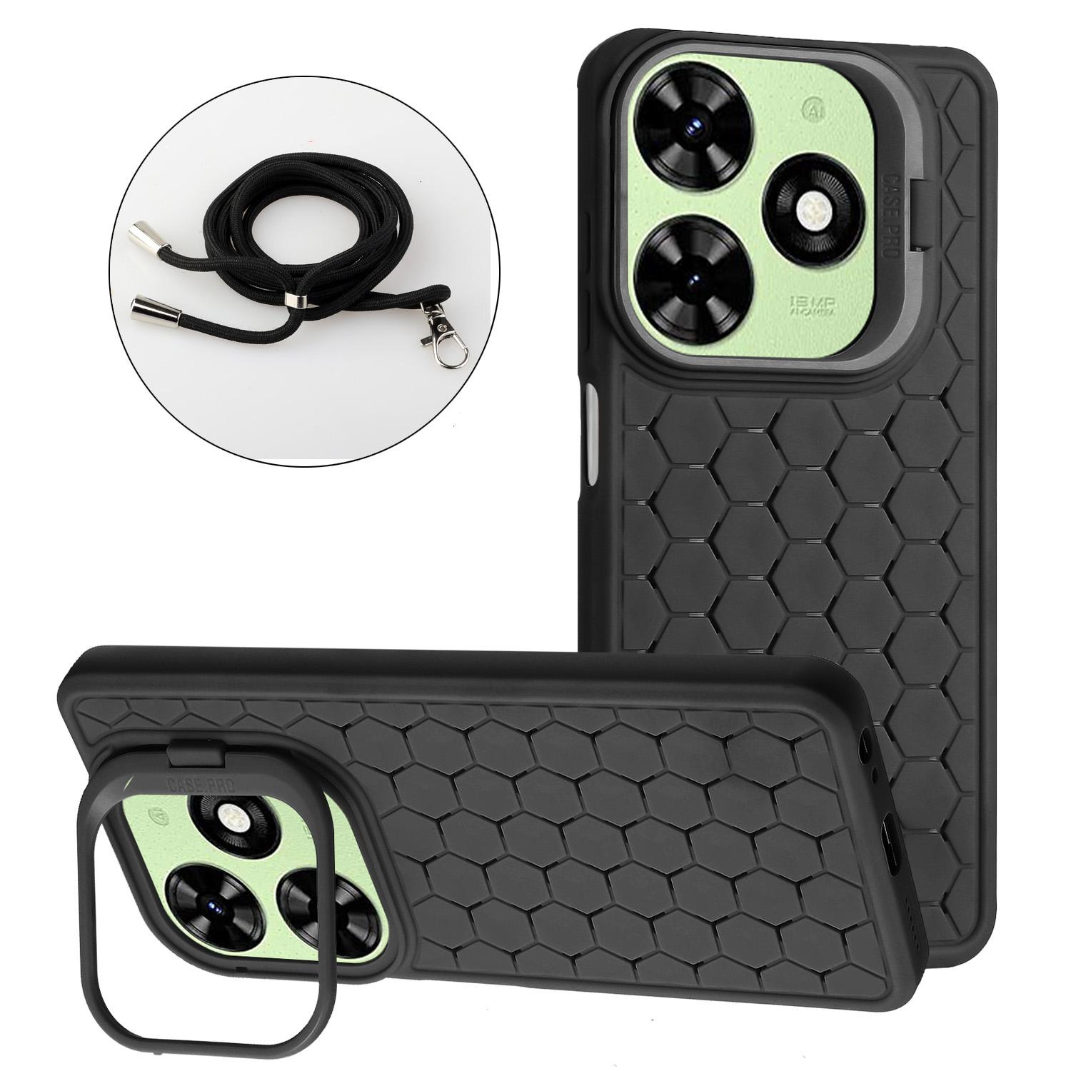 

For TECNO Spark 20 Kickstand Case TPU Phone Cover with Lanyard Black