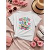 Europäische Größen Rollergirl Rollschuhe und Herz-Elemente Roller Girl Lebendiges Niedliches Mädchen Bequem Lässige Mode Bedrucktes Rundhals Kurzarm T-Shirt