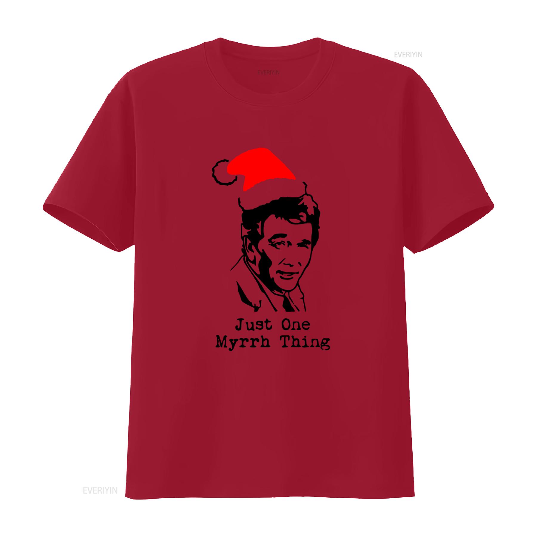 Columbo Just One Myrrh Thing Peter Falk Christmas T Shirt Funny Santa Hat Design vintage Washed Breathable fashion homme S