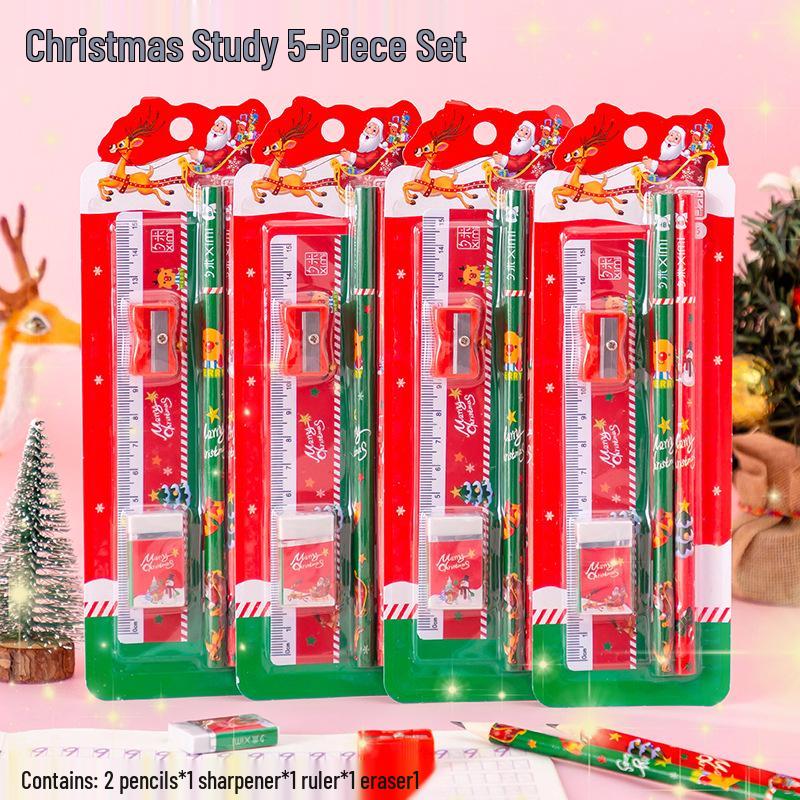 

Оригинальный милый рождественский набор канцелярских принадлежностей для учеников начальной школы - Включает ластик, точилку и набор карандашей «пять в одном» Illustration Color