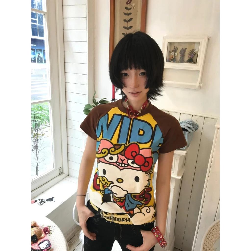 Y2K Neue Anime Mode Kurze Tops Sommer Niedliche T-Shirts Cartoon Bedruckt High Street Gothic Kurze Hottie T-Shirts
