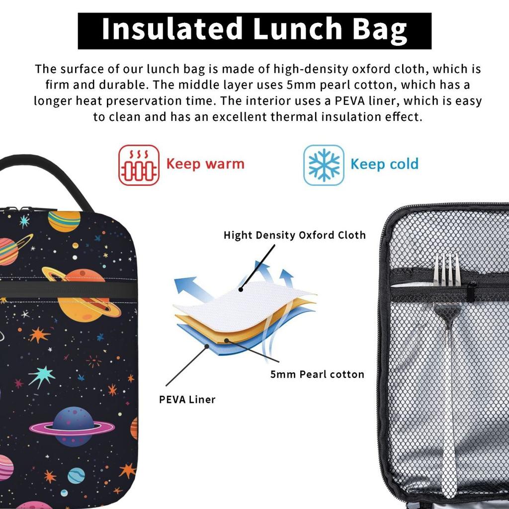 Solar System Space Planets Universe Insulated Lunch Bag for Women Kids Portable Food Boxes Thermal Lunch Box Tote