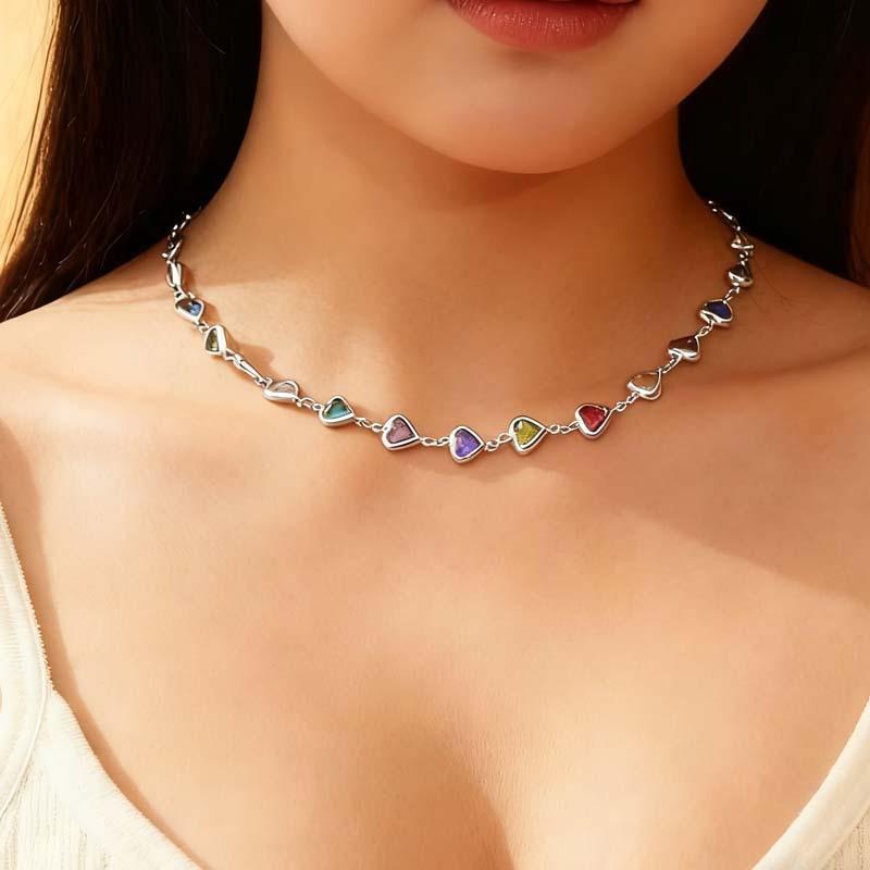 European and American Ins Style Colorful Heart-Shaped Zircon Bracelet, Elegant Alloy Heart-Shaped Dopamine Bracele