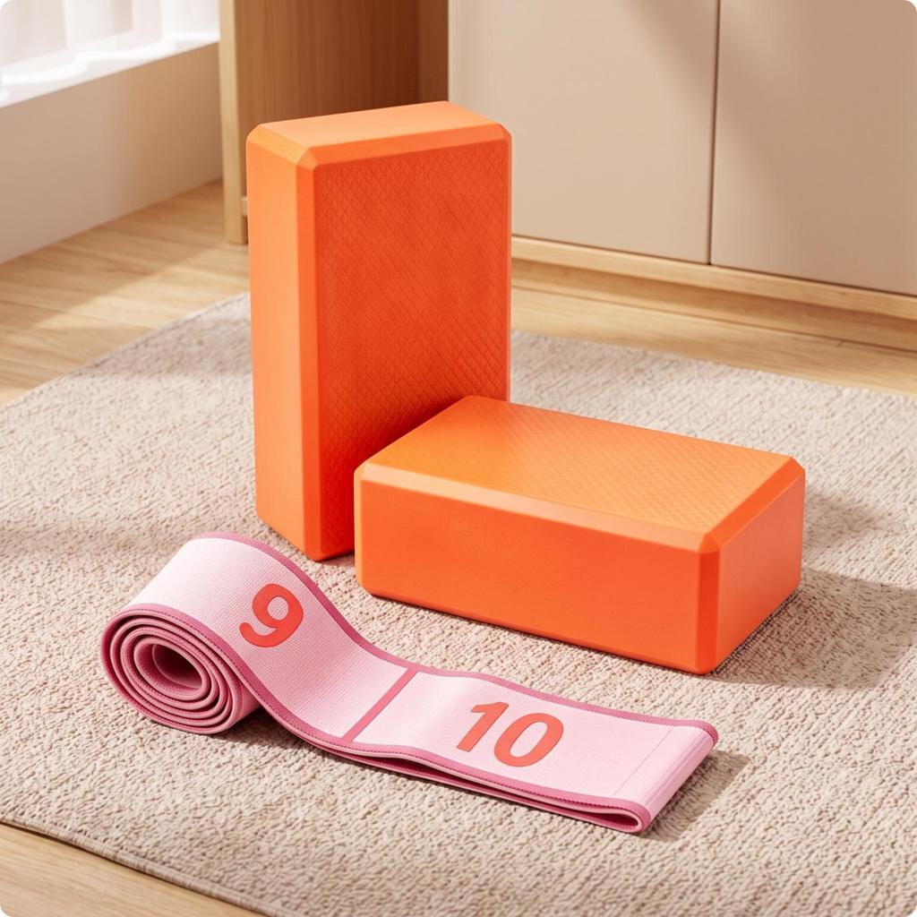 Pilates Blocks and Strap Set Non-Slip Brick Numbered for Beginners