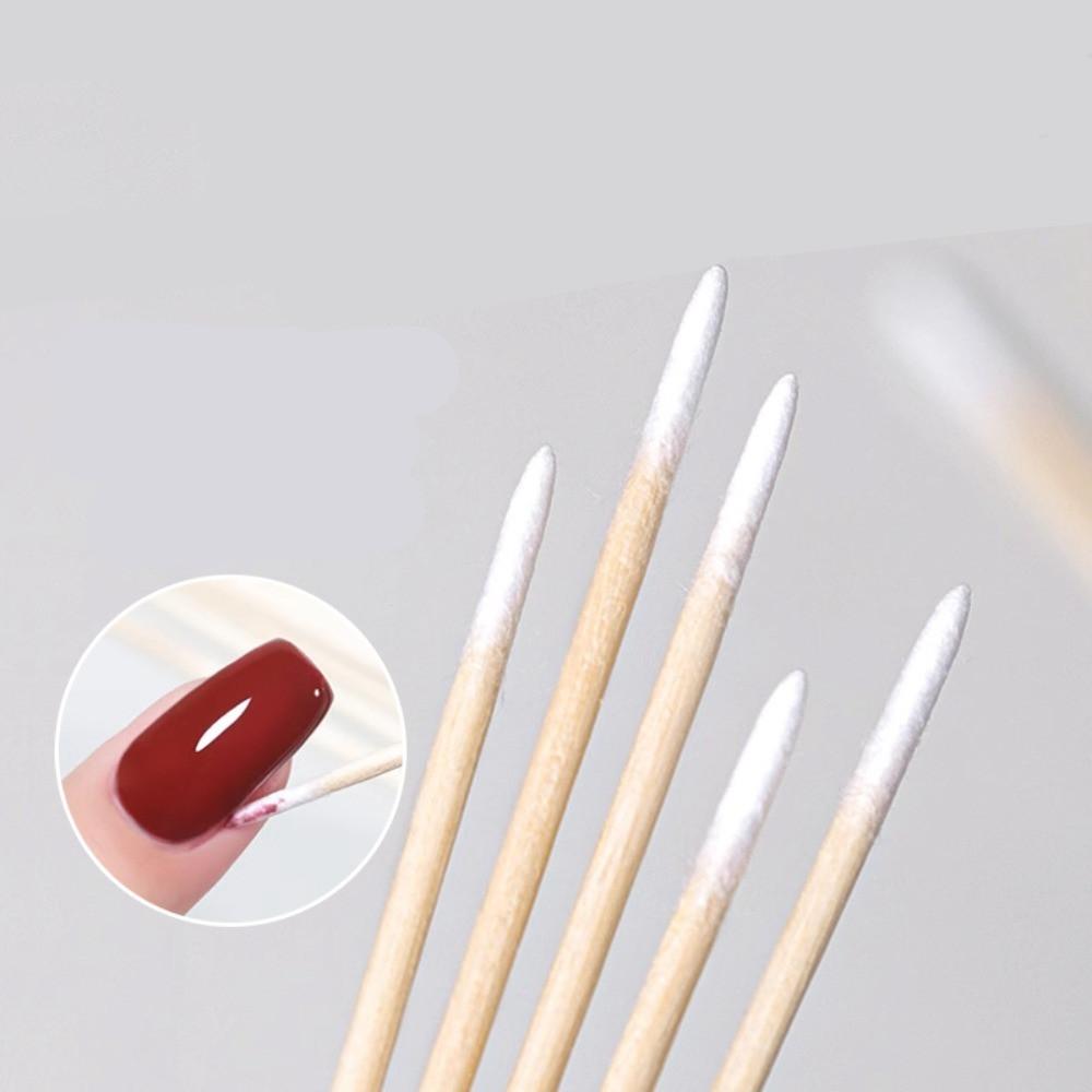 RHJB 100/300Pcs Nails Wood Swab Cleaning Sticks Bud Tip Wooden Cotton Head Manicure Detail Corrector Nail Polish Remover 7cm