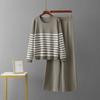 2025 Spring and Autumn New Casual Fashion Set Fashionable Age-Reducing Striped Knitted Top Wide-Leg Trousers Two-piece Set Women
