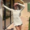 New Knitted Ruffle High Waist Mini Dress Women's Sexy Slim Long Sleeve Short Skirt Bodycon Dress Fall Luxury Crochet Clothes