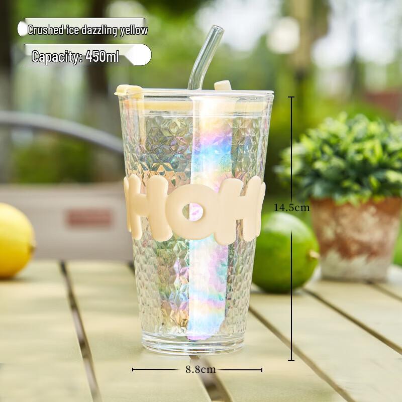 

450ML Portable Light Luxury Glass Cup with Straw
