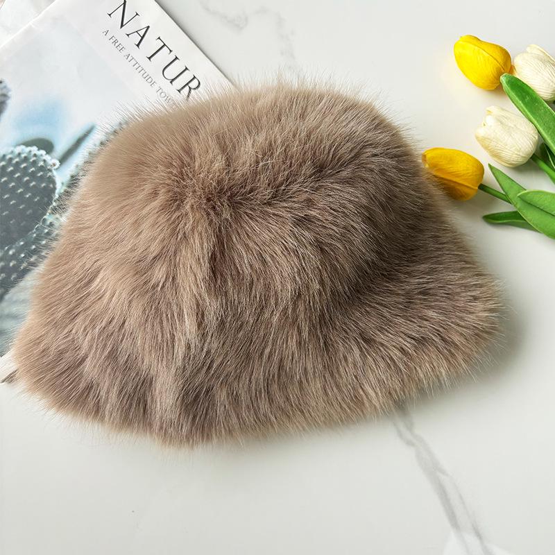 Damen Herbst/Winter Verdickter Imitations-Fuchsfell Eimerhut - Modisch, Warm, Einfarbiges Design