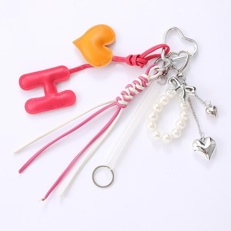 Cute Bag Charm Pendant Keyring Alphabets Heart Braided Rope Keychain Bag Charm for Backpack Purse Handbag Decoration