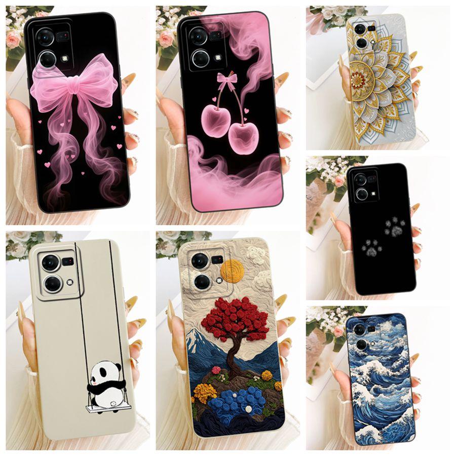 For OPPO Reno7 Reno8 4G Case Len Proective Back Cover flower Bow Soft Silicone Funda for OPPO F21 Pro Reno 7 4G Shockproof Capa