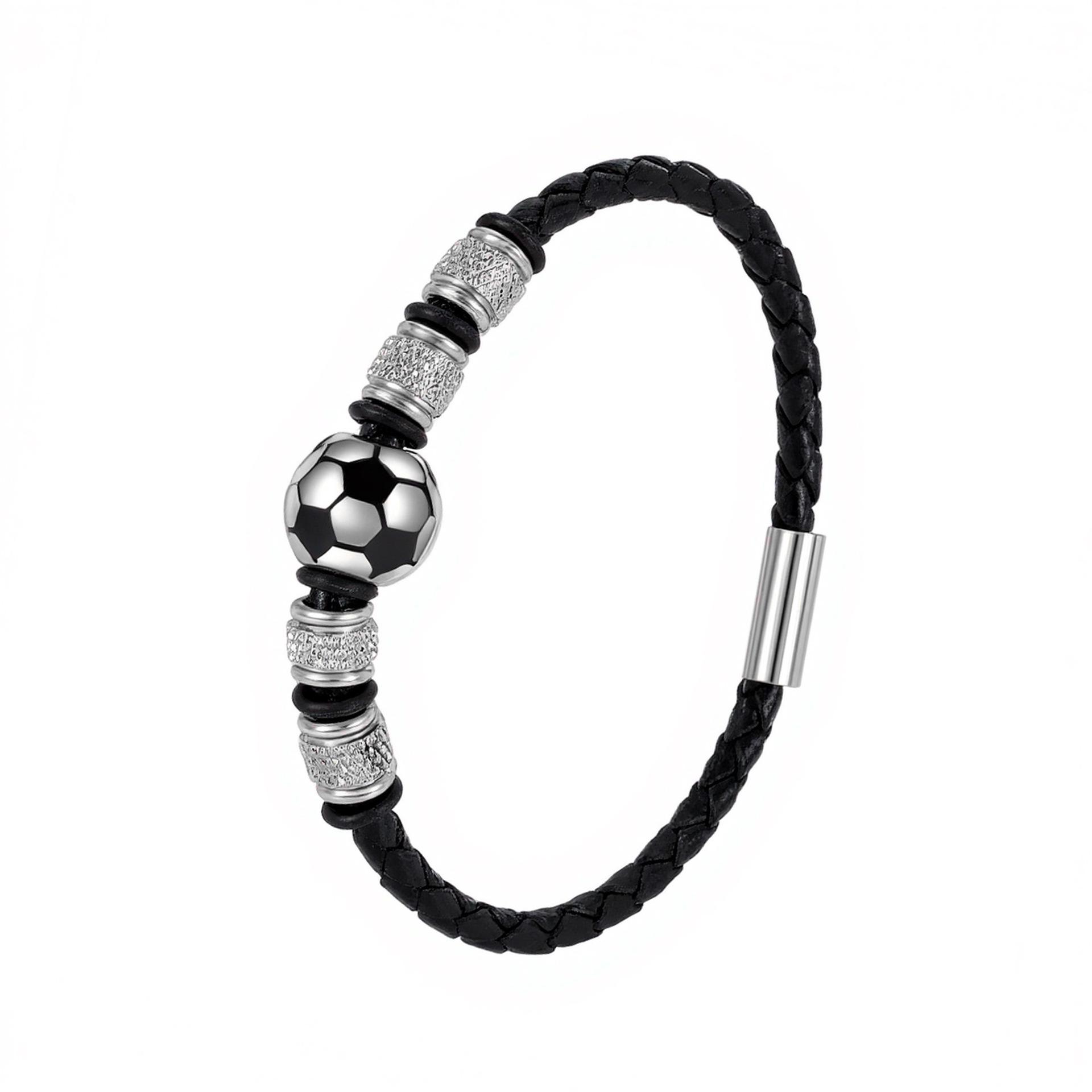 Men s Titanium Steel & Leather Football Bracelet with Magnetic Buckle