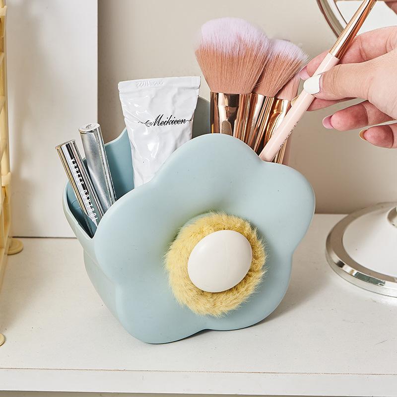 1PC Flower Makeup Brush Storage Box Wall Hanging Home Bathroom Vanity Table Top Comb Toothbrush Cute Cartoon Storage Box