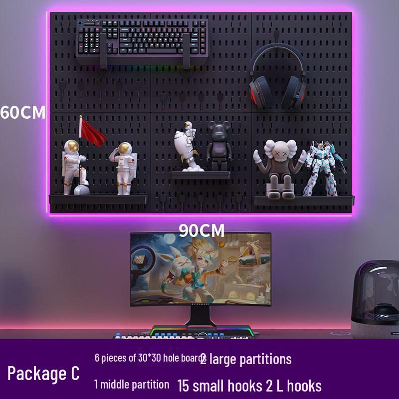 E-sports Pegboard Wall Display: DIY Headphone, Keyboard, Jay Chou Photo Storage, Punch-Free Mount Rack