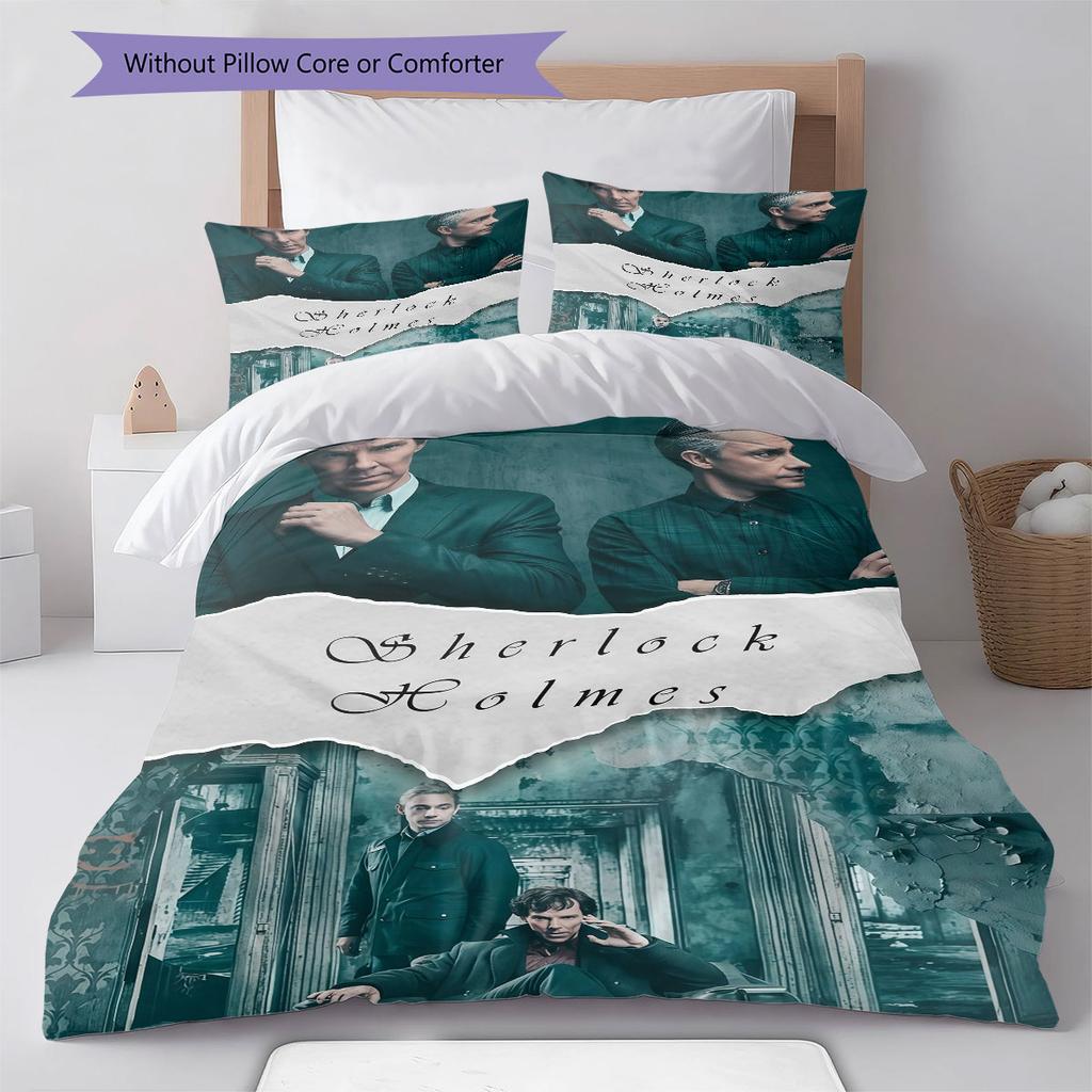 Watson&Sherlock Pattern Bedding Home Decoration Birthday Gift ( 1 Duvet Cover + 2 Pillowcase, Without Core),fan Merchandise.