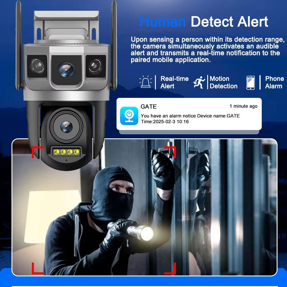 LS VISION 12MP 6K Three Screens 4G IP Camera Wireless Outdoor WiFi Dual Lens HD PTZ Control PIR Human Detection Night Vision Security CCTV