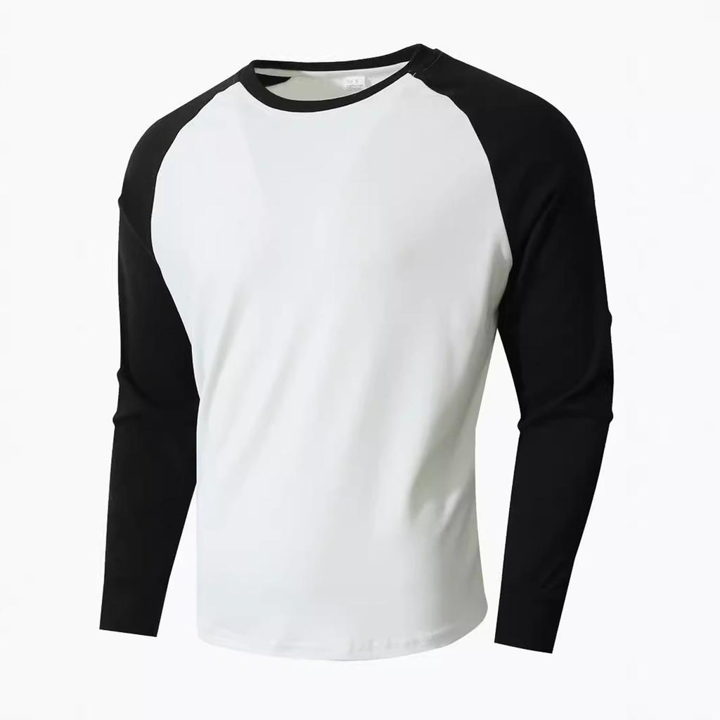 Men's Slim Fit Casual Sports Round Neck Long Sleeve Colorblock Pullover Bottoming Long Sleeve Top