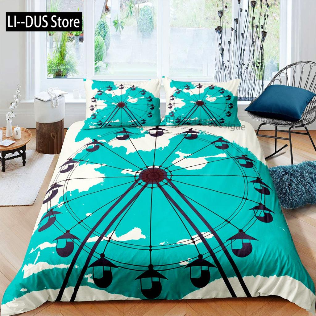 Ferris Wheel Comforter Cover Set Colorful Ferris Duvet Cover Bedding Set 3pcs for Kids Boys Soft Quilt Cover with 2 Pillowcase