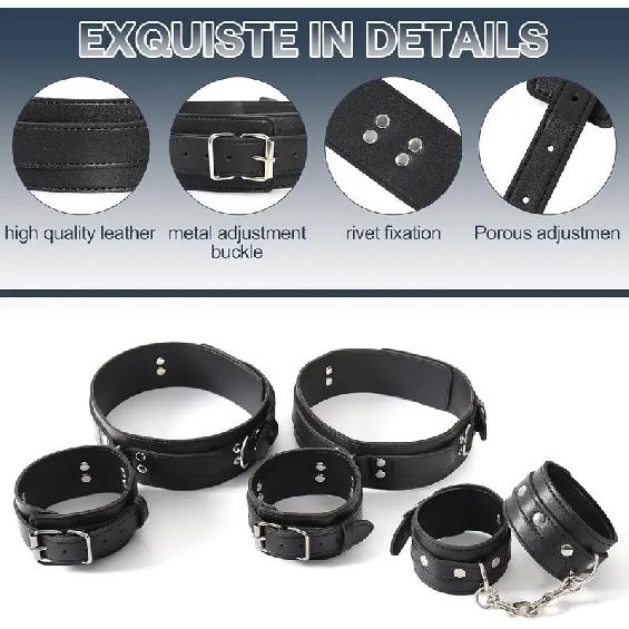 BDSM Bondage Wrist Thigh Cuffs and Ankle Sex Restraints Set Adjustable Leg Straps Handcuffs Couple Beginner SM Game Play