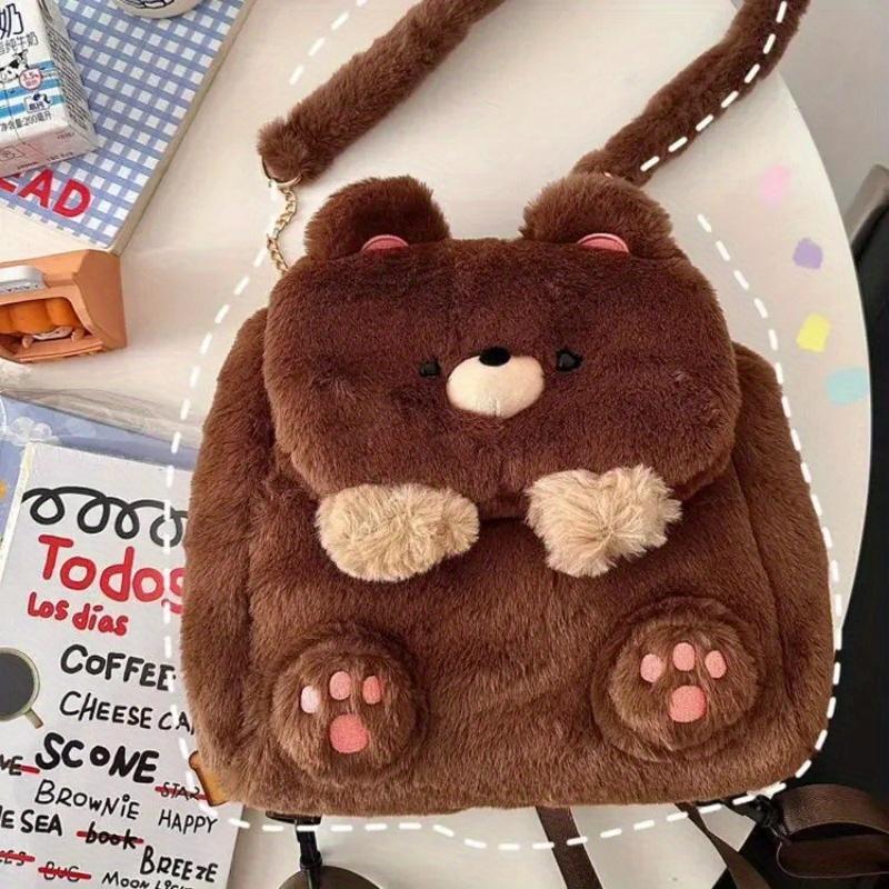 Mochila de Urso Fofa Desenho Animado Bolsa de Armazenamento de Grande Capacidade Bolsa Transversal para Estudante Mochila de Urso de Pelúcia, para Adolescente, Para Adolescente