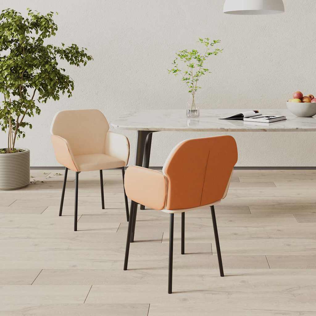 Dining Chairs 2 Pcs. Cream Fabric and Faux Leather