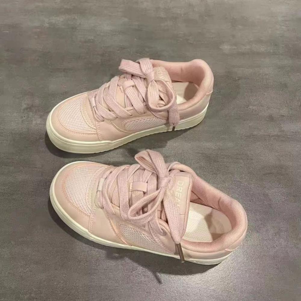 Women’s 2025 Summer Pink Chic Unique Chunky Platform White Sneakers - Breathable Casual Sporty All-Match Heightening Shoes
