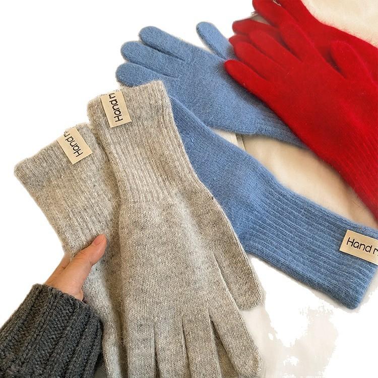 Extra Long Rabbit Hair Blue Knitted Wool Gloves for Women in Winter Korean Version Thickened Warm  Cycling  Touch Screen