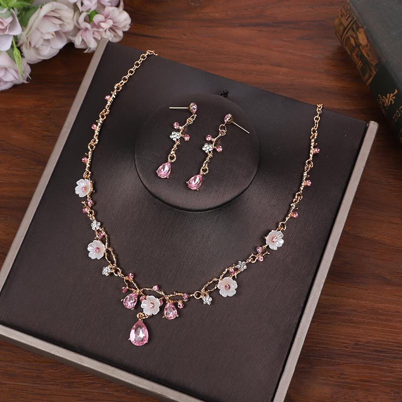 Creative  Flower  Costume Jewelry  Choker Necklace Earrings Set For Women Tiaras Crown Wedding Jewelry