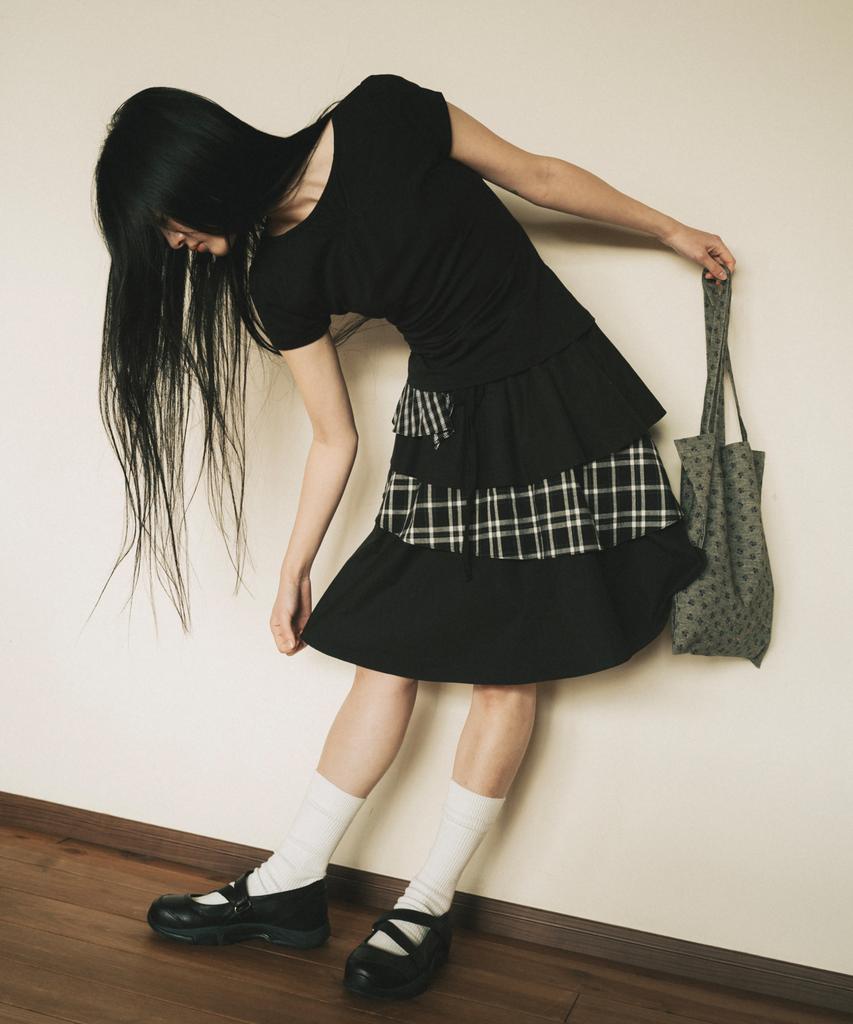 Ohesio Cancan Layered Skirt, Black Check