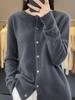 Women's Wool Knitwear: Autumn/Winter Round Neck Cardigan - Long Sleeve Solid Color Sweater Jacket