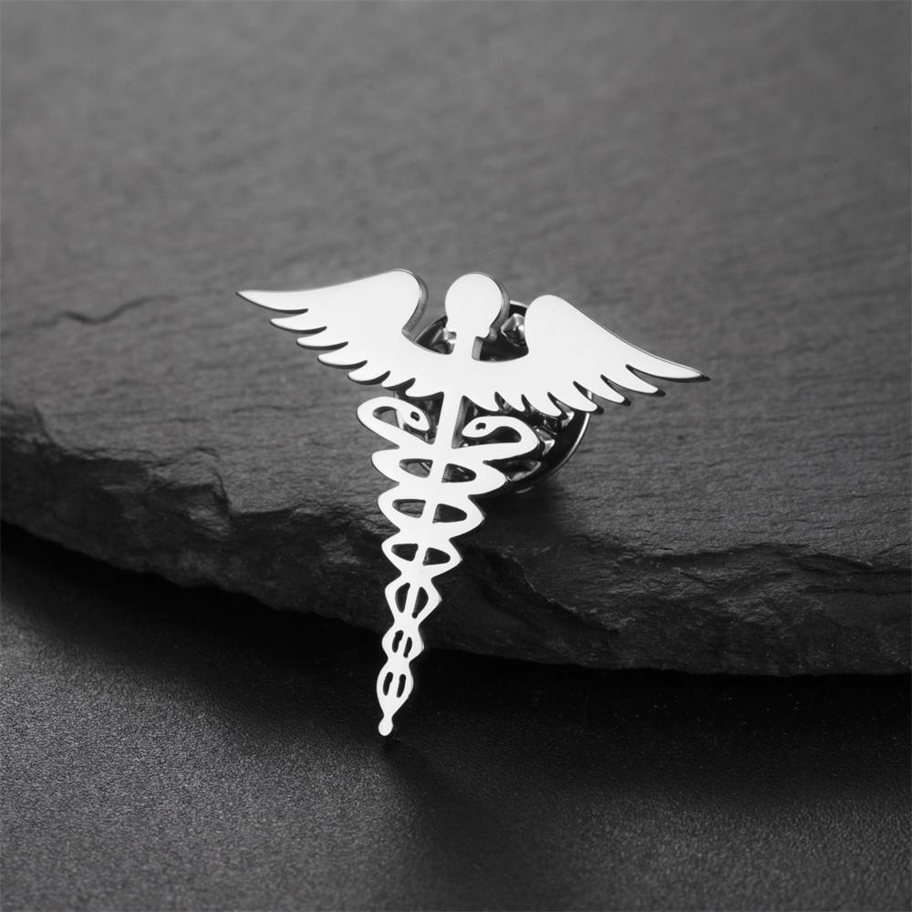 

My Shape Caduceus Brooch Medical Snake Scepter Wings for Doctor Nurse Medical Student Gifts Nameplate Brooch Pins Jewelry Gifts Black Green
