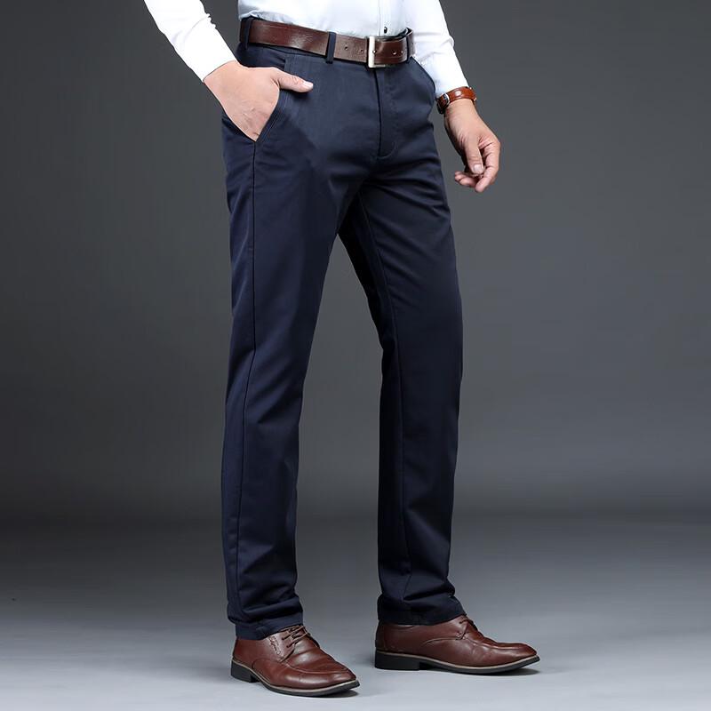 Fengxun Men's Autumn/Winter Stretch Straight Business Casual Pants