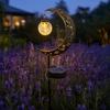 Solar Moon And Hummingbird Garden Light, Outdoor Cracked Glass Ball Stake Lamp for Yard, Waterproof Automatic LED Lighting for Patios Lawns