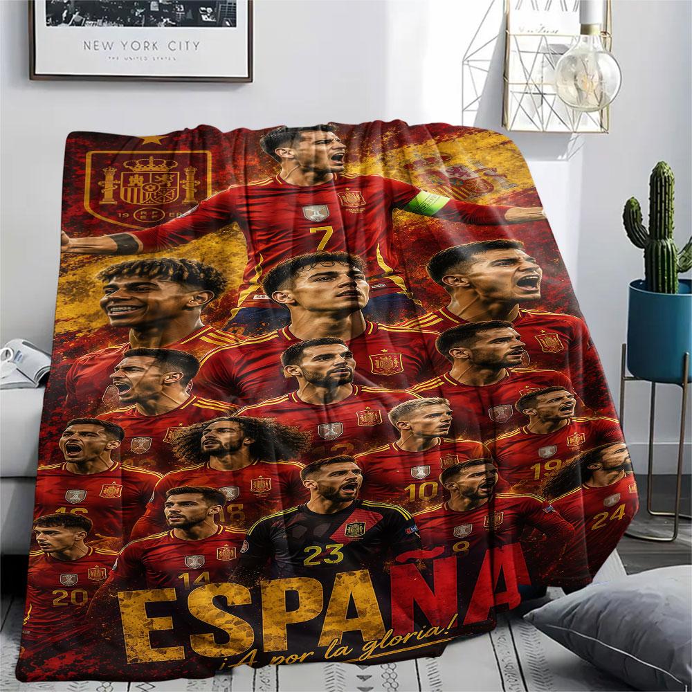 1 Pieza Manta de Franela Estampada de la Selección Nacional de Fútbol de España Adecuada para Todas las Estaciones para Decoración del Hogar Calidez y Comodidad Regalos Regalo Navideño