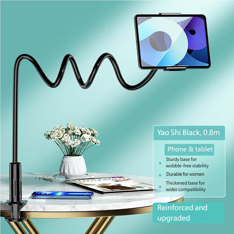 Flexible Gooseneck Phone Tablet Holder, Bed Desk Clamp for TV/Movies, Live Stream, Photo, Compatible with iPhone iPad Samsung Black-0.8M