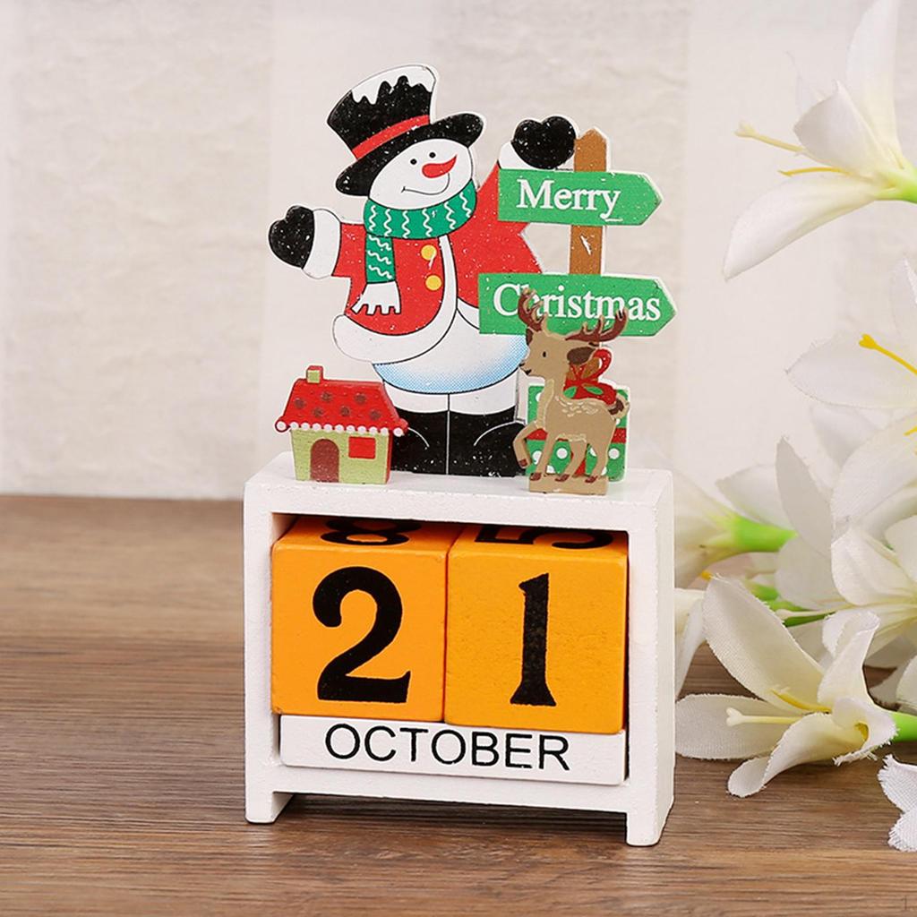 Christmas Calendar Desk Decoration, Calendar,Rustic with Number Blocks Tabletop for Office Living