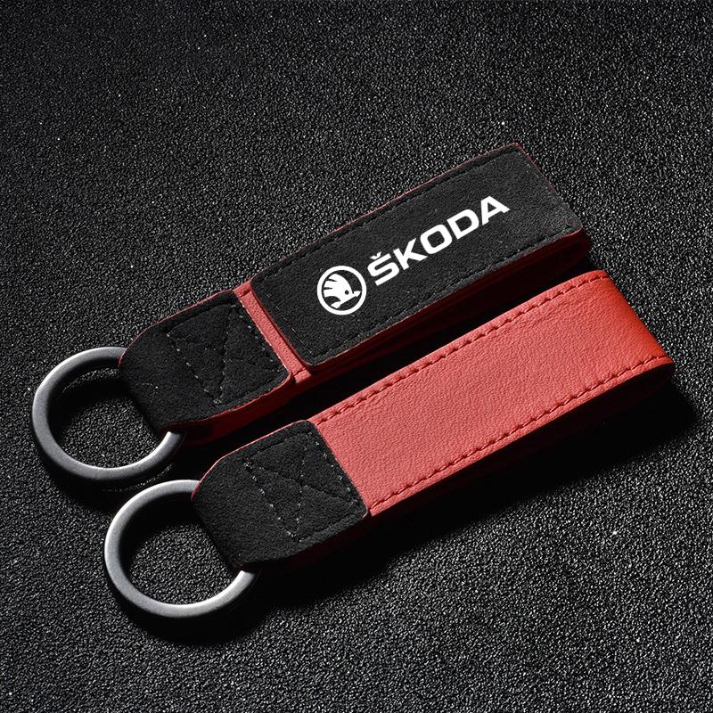 MBLH7 Luxury Car Vintage Leather Keychain Ring Suede Keyring For Skoda S Logo A7 Octavia A5 RS Rapid Fabia Superb KAMIQ Kodiaq Fabia