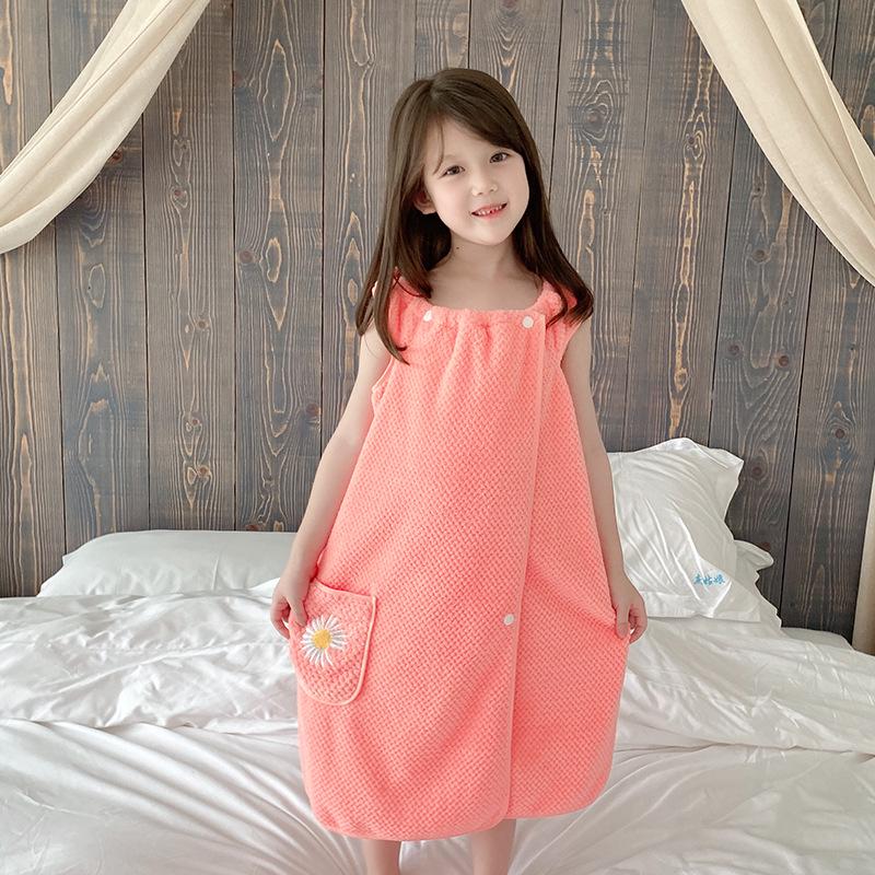 Bangkirai Coral Fleece Children's Bath Skirt: Soft, Water-Absorbent, Thickened Embroidered Towel
