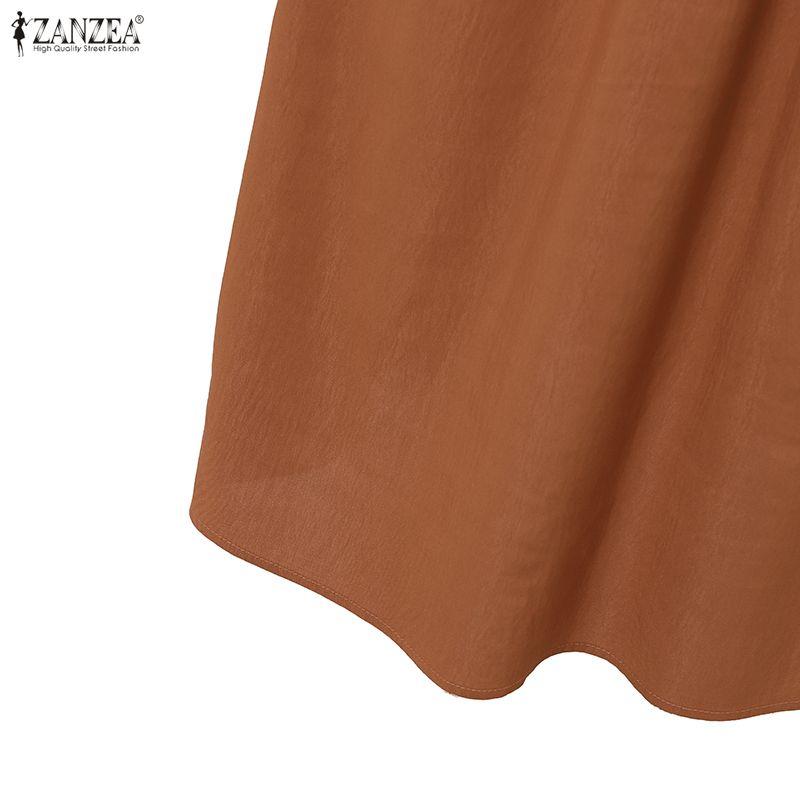 ZANZEA Women Elegant Casual Round Neck Solid Color Sleeveless Dress