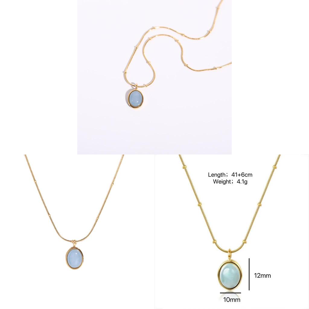Titanium Steel Starry Ocean Pendant Necklace With Blue Oval Gemstone For Women