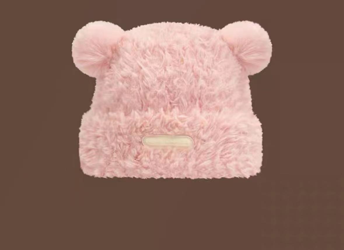 2023 Fashion Autumn and Winter Warm Hats Women s Knitting Cute Bear Custom Adult Beanie With Ears розовый