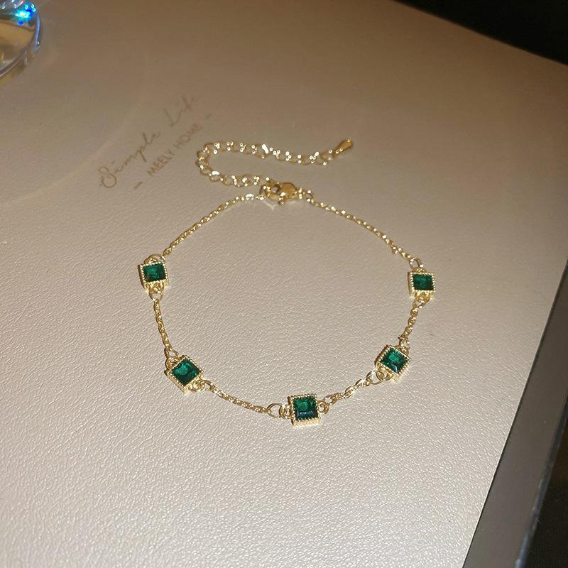 Real gold electroplated square emerald diamond bracelet exquisite light luxury bracelet niche temperament high-end jewelry