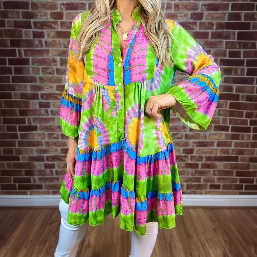 Rochie de damă imprimată de primăvară și toamnă